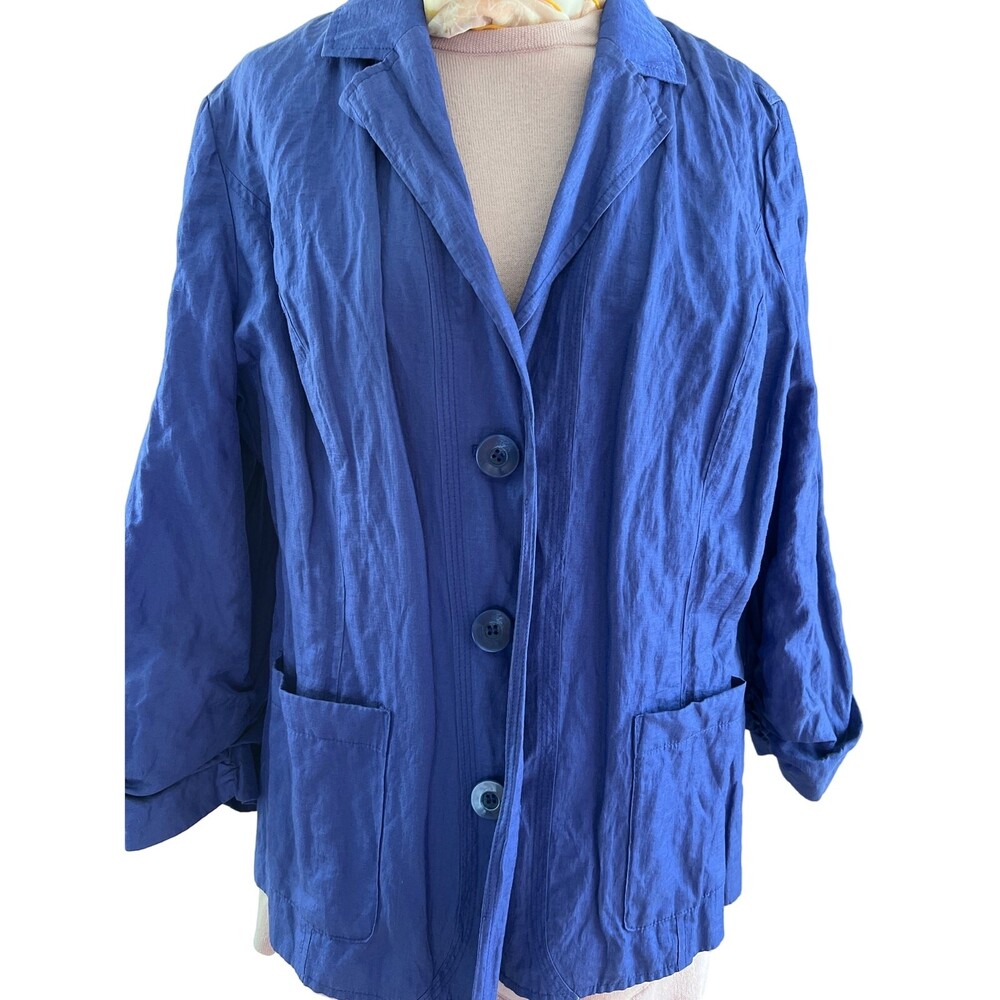 Chicos royal blue lined blazer, sz 3, sheen, sleeve details, resort